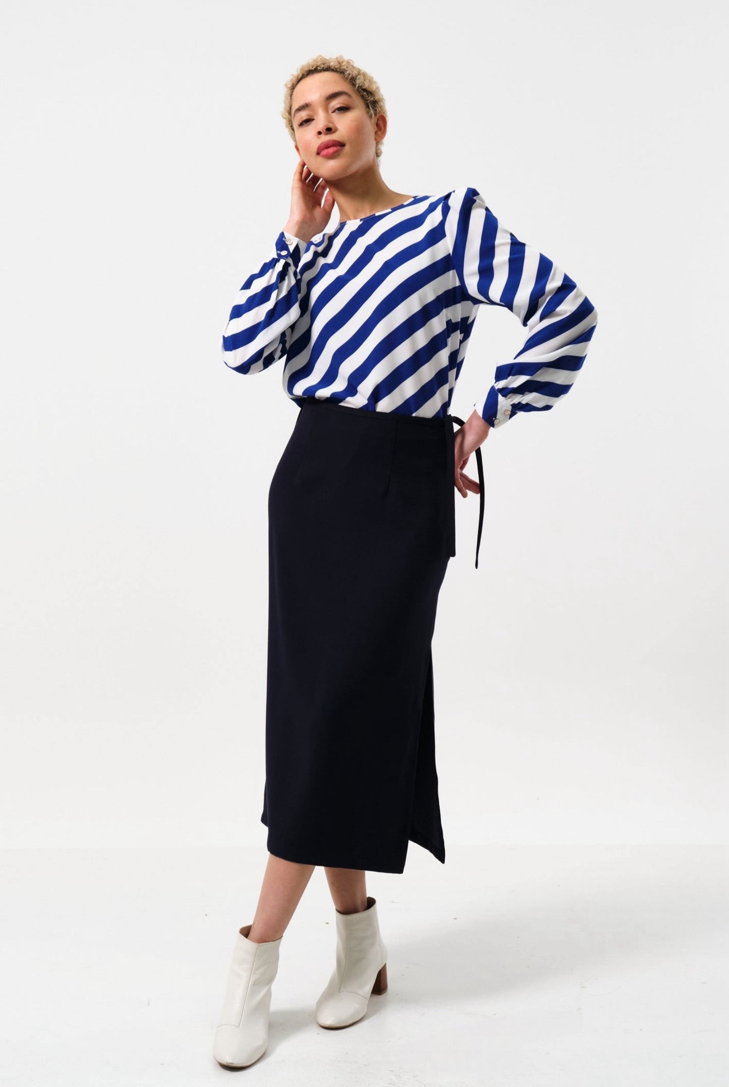 Timo Satin Back Crepe Sustainable Midi Skirt - Navy