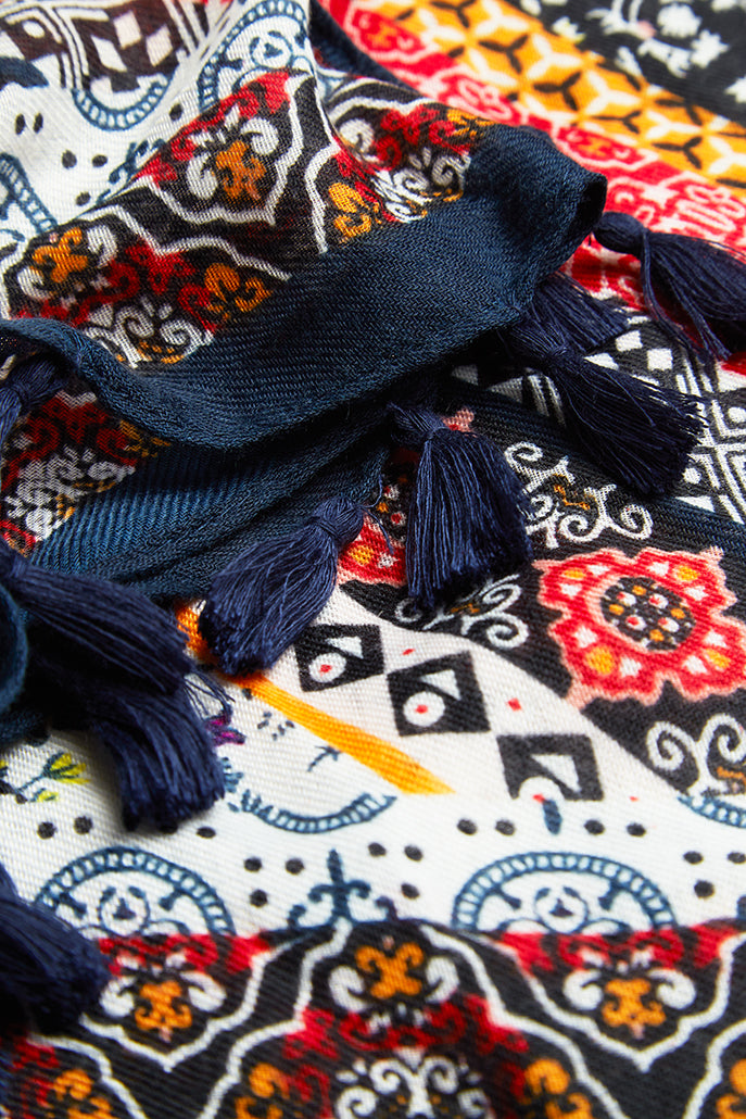Weston Boho Floral Scarf in Red and Navy - Detail 2