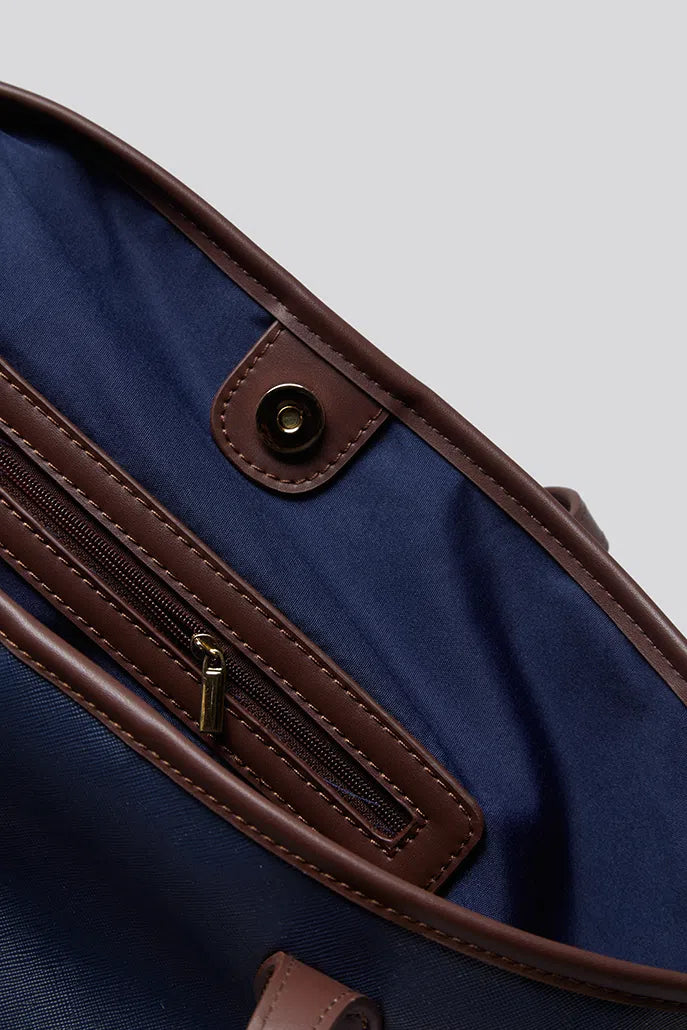 Amelia Contrast Strap Tote Bag - Navy