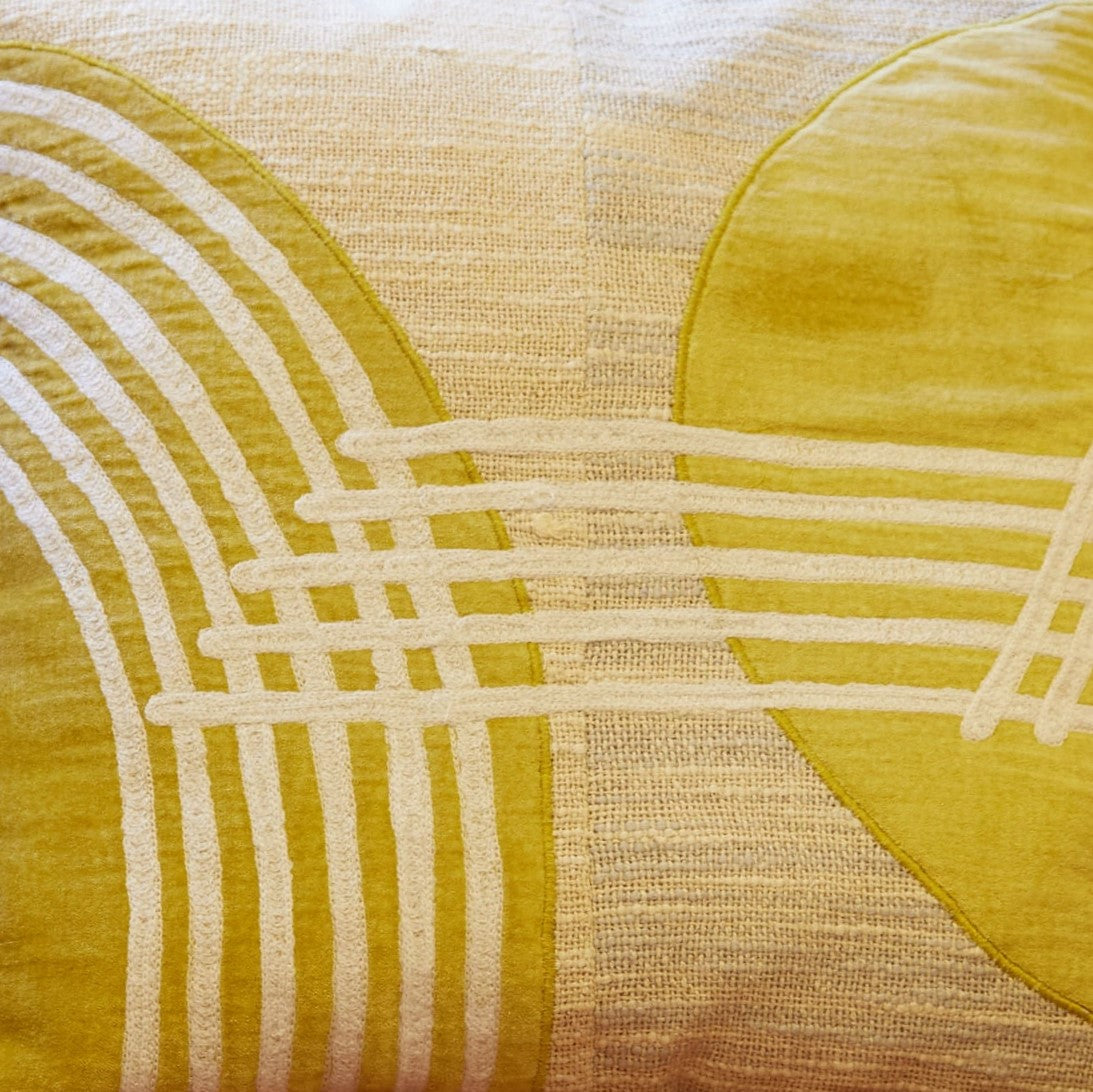 3D Abstract Double Circle Woven Applique Cushion - Fabric & Print Detail
