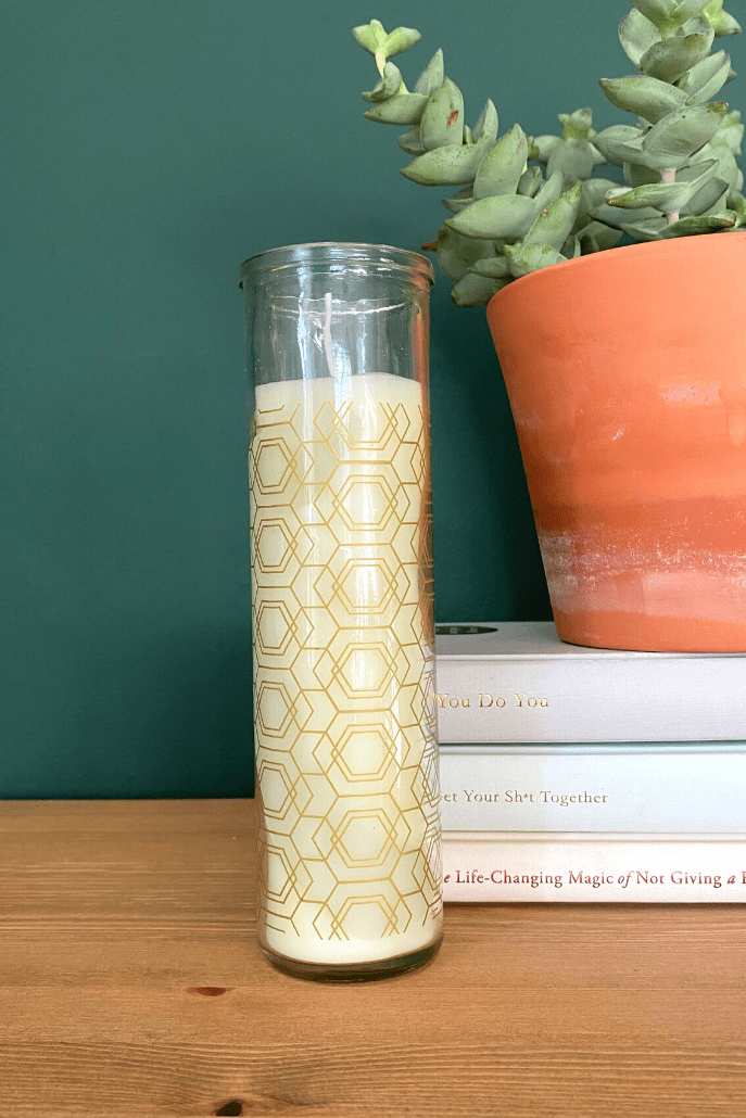 Tall Oud And Ginger Lily Geo Print Glass Candle - Styled