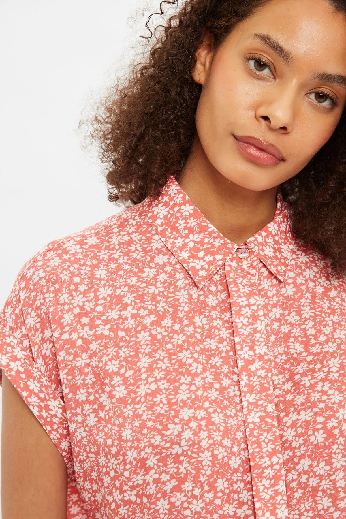 Louche Abinaya Micro Blossom Print Shirt In Pink