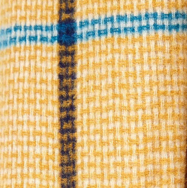 Louche Aoife Fluffy Warm Handle Woven Check Scarf With Tassels - Mustard - Fabric & Print Detail