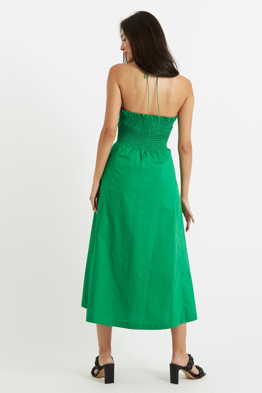 Aria Poplin Green Halter Neck Midi Dress