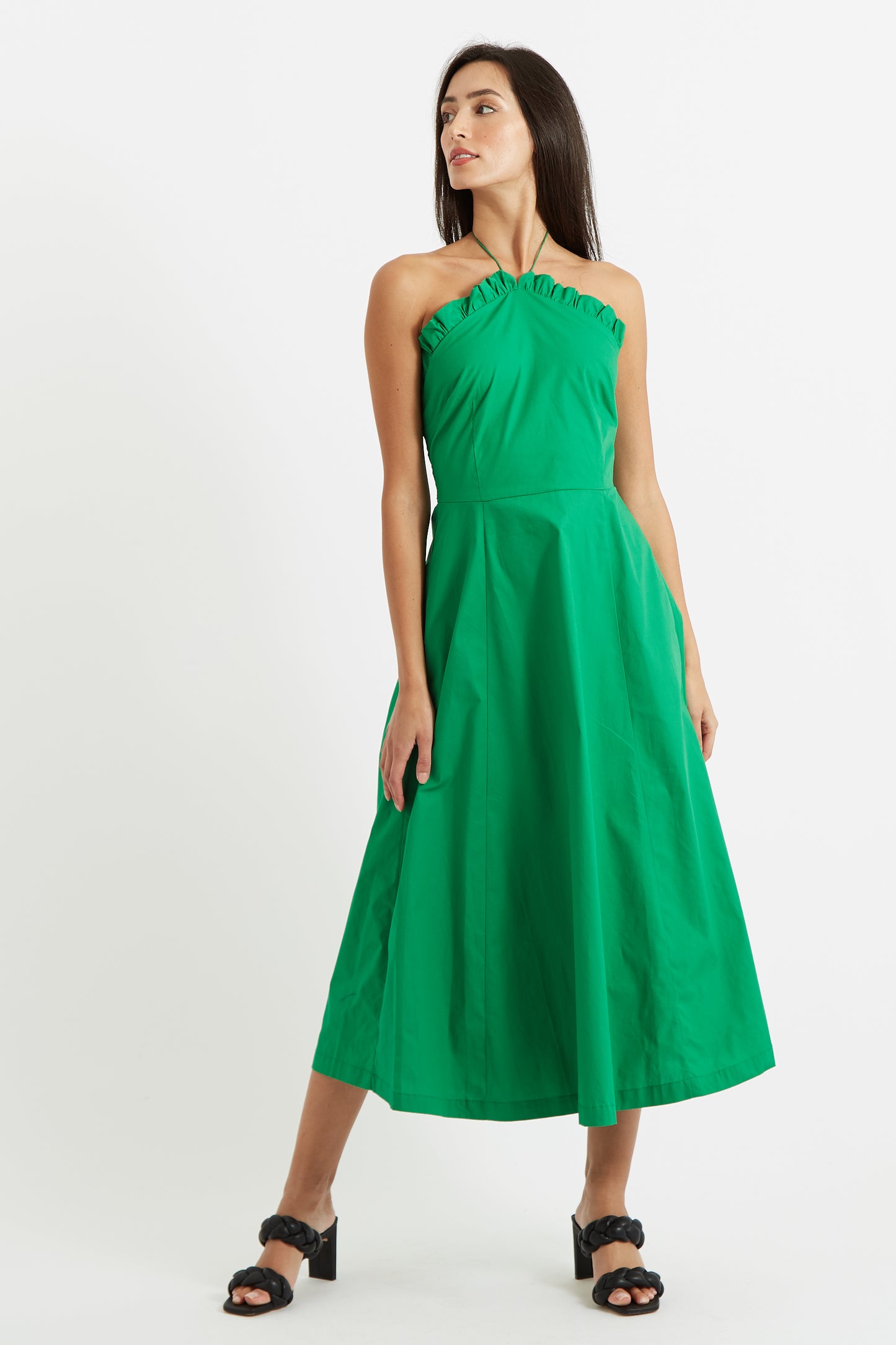 Aria Poplin Green Halter Neck Midi Dress