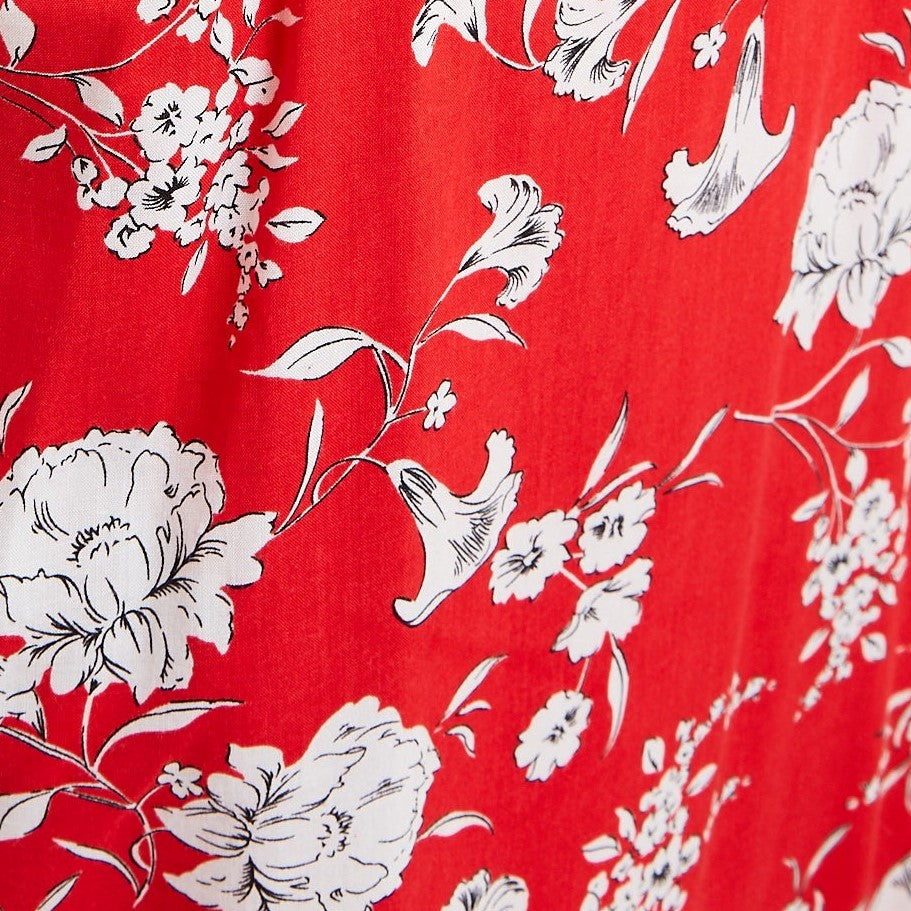 Louche Avril Carnation Print Short Sleeve Midi Tea Dress - Red