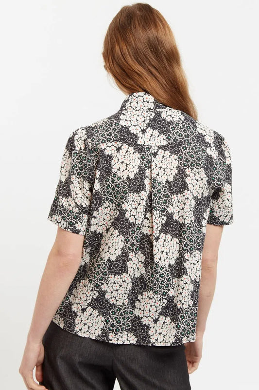 Barclay Flower Patch Print Short Sleeve Blouse in Black & White