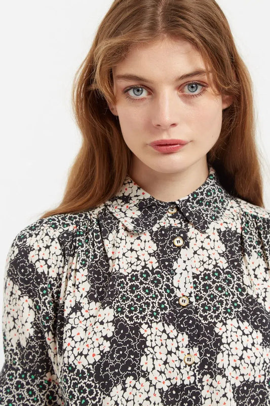 Barclay Flower Patch Print Short Sleeve Blouse in Black & White