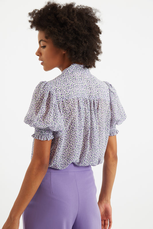 Belia Rosetta Tie Neck Short Sleeve Blouse