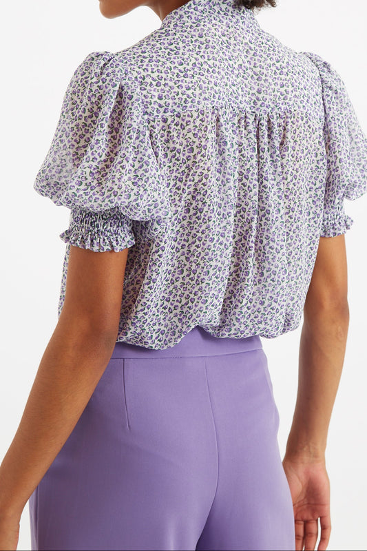 Belia Rosetta Tie Neck Short Sleeve Blouse