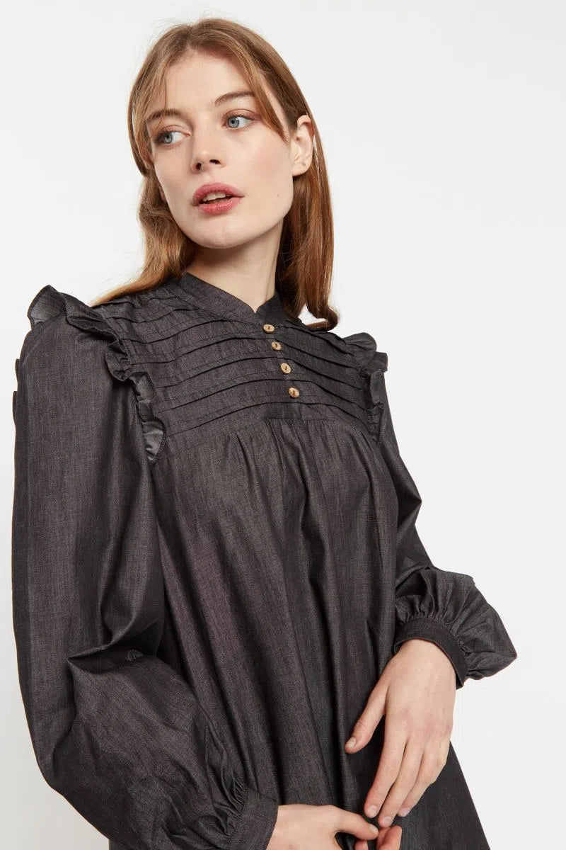 Louche Carlyn Chambray Long Sleeved Mini Dress