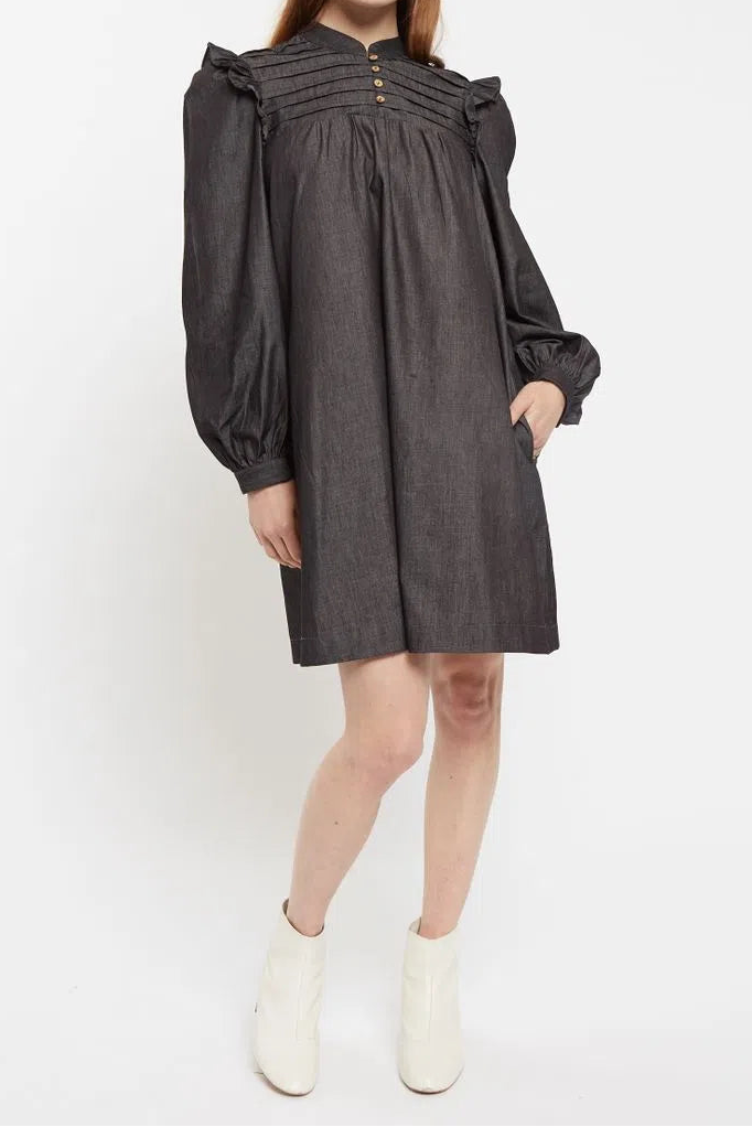 Louche Carlyn Chambray Long Sleeved Mini Dress - Styled