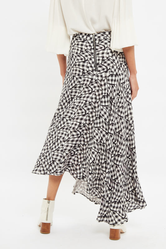 Louche Carole Gingham Twist Print Asymmetric Midi Skirt