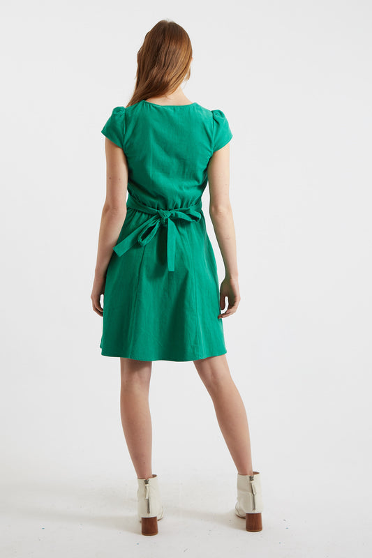 Louche Cathleen Green Mini Baby Cord Tea Dress