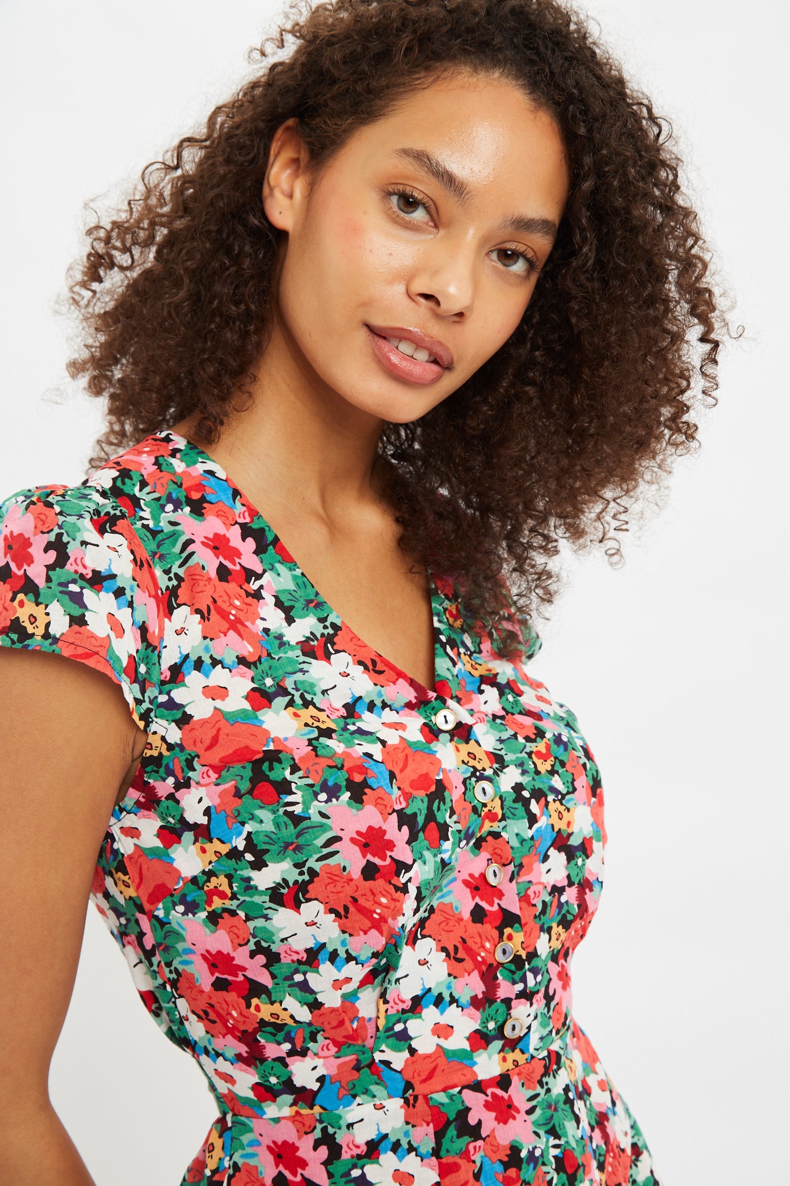 Louche Cathleen Mini Flower Splash Print Mini Tea Dress