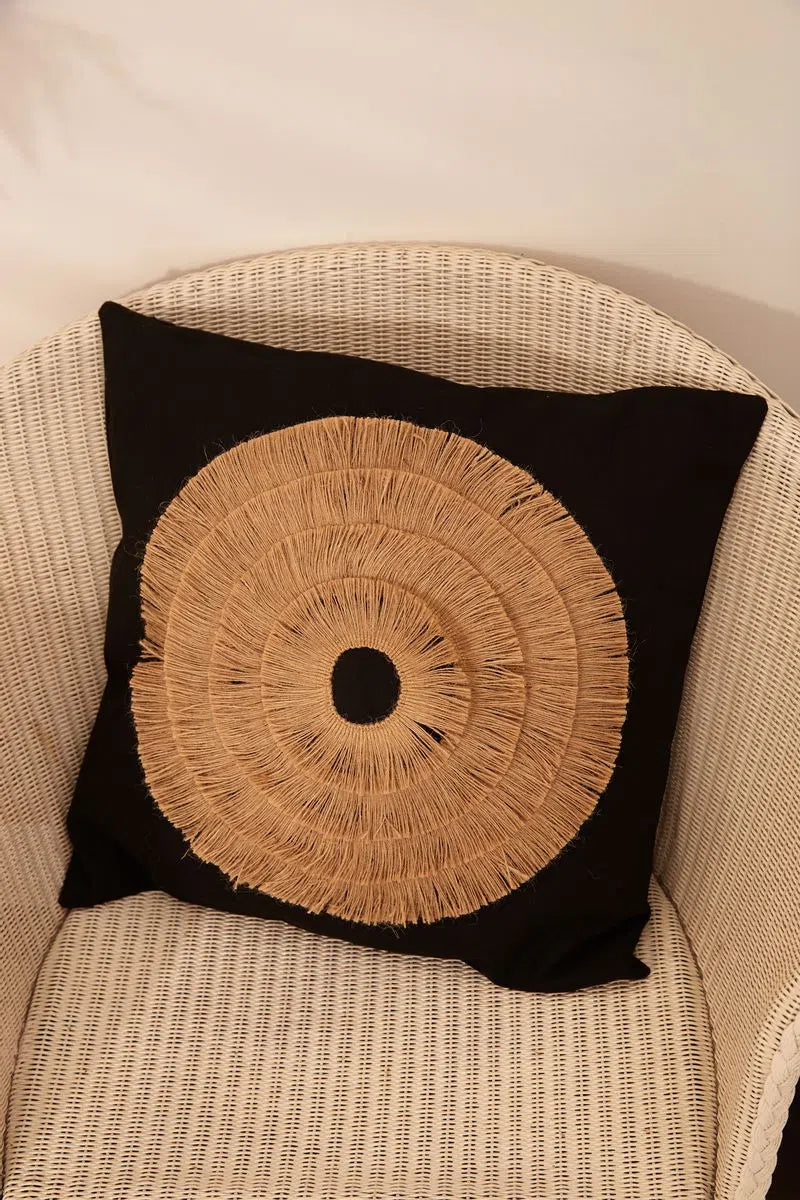 Black Tufted Jute Decorative Cushion