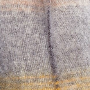 Louche Ciara Cosy Fluffy Striped Tassel Scarf - Grey - Fabric & Print Detail