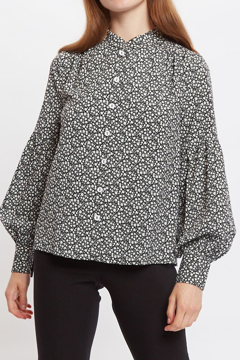 Clancy Candy Bud Black & White Long Sleeve Blouse - Detail 1