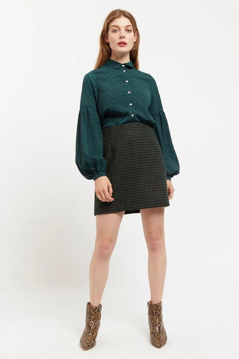 Aubin Cottage Check A Line Mini Skirt Green