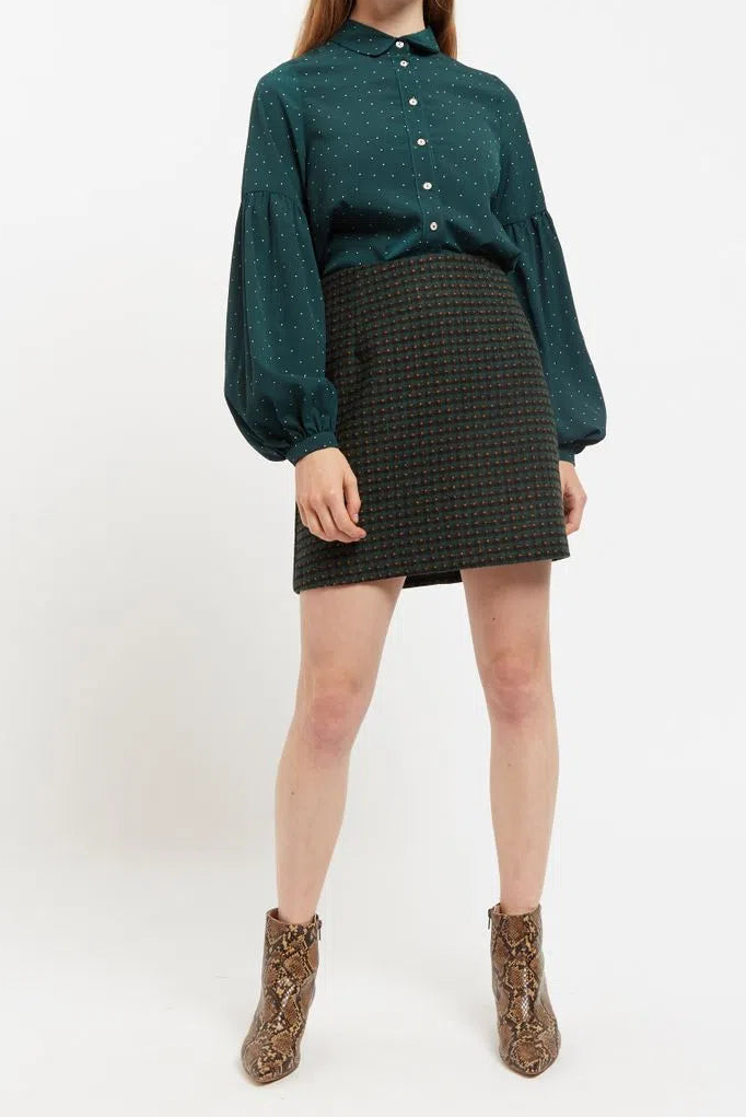 Aubin Cottage Check A Line Mini Skirt Green