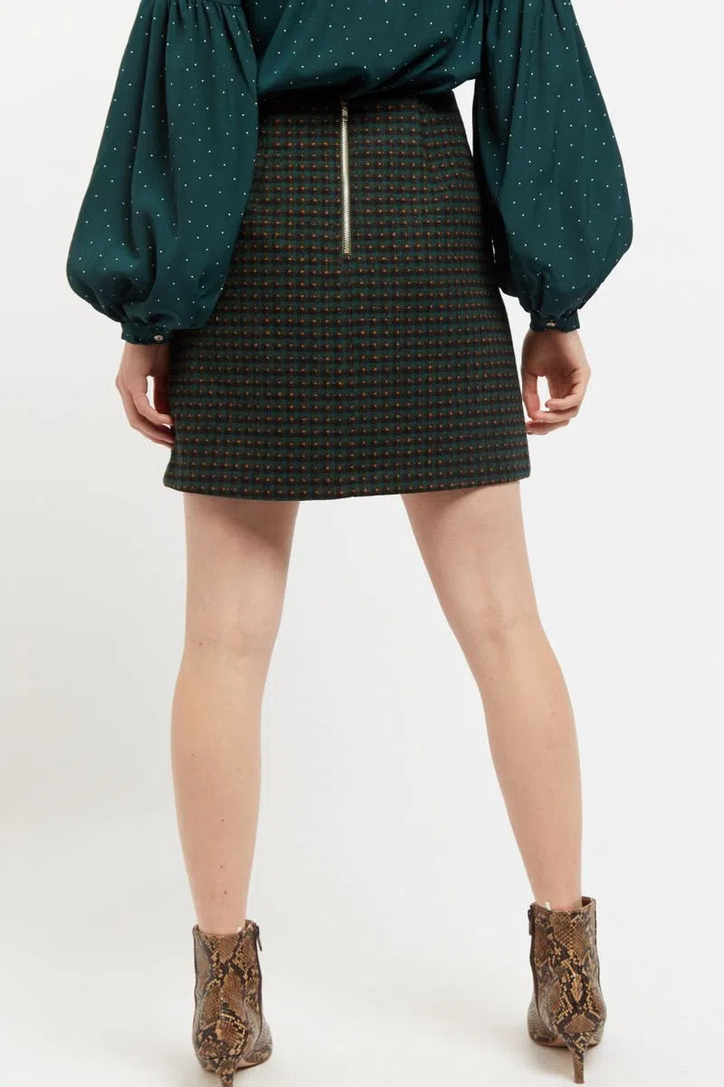 Aubin Cottage Check A Line Mini Skirt Green - Detail 1