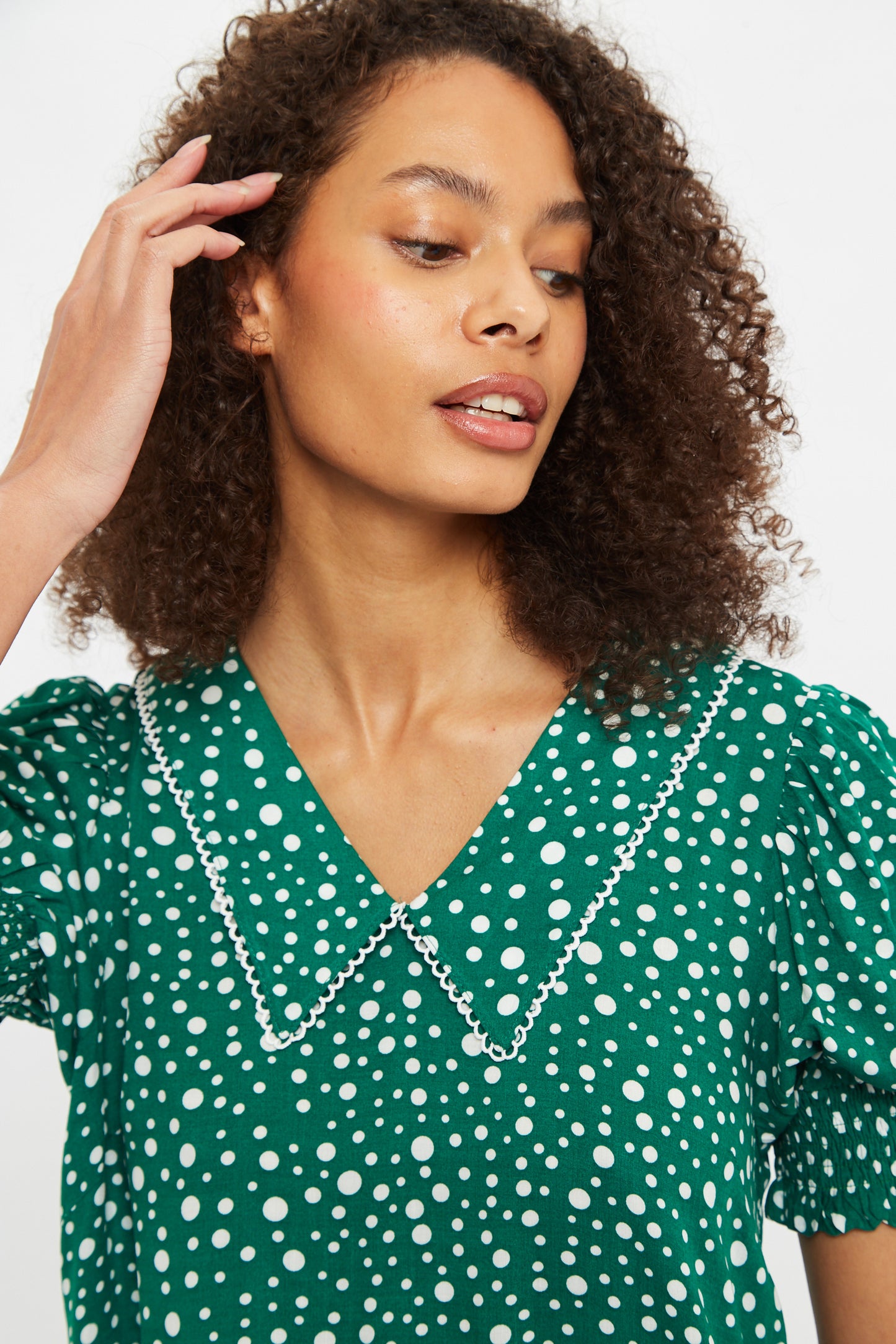 Louche Cora Spot It Print Statement Collar Short Sleeve Mini Dress