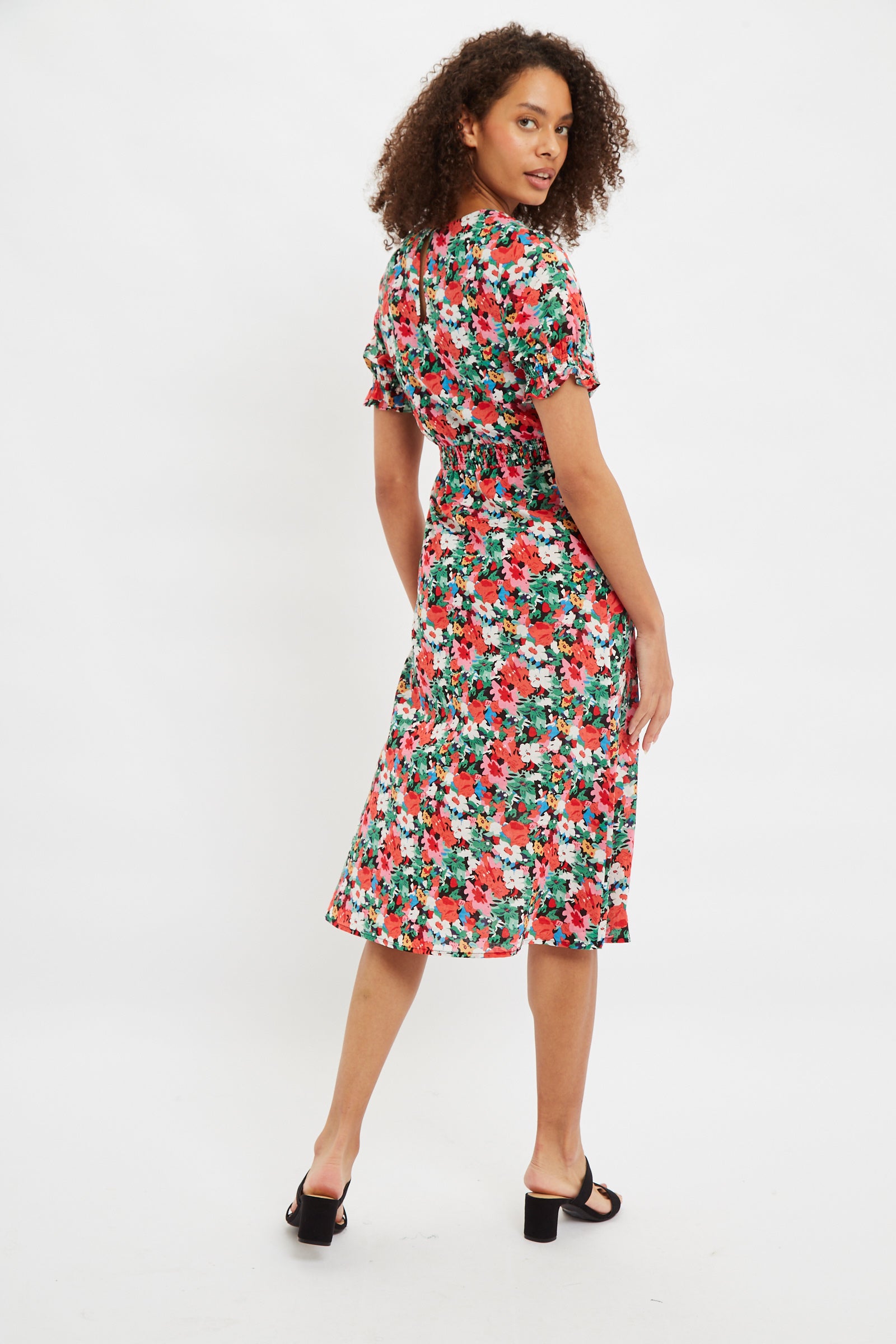 Louche Corina Flower Splash Print Midi Tea Dress