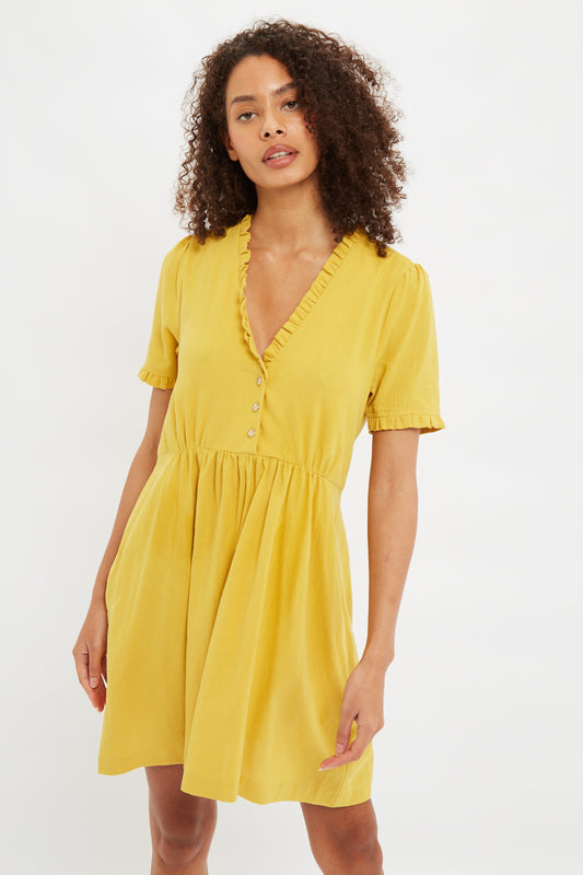 Cosima Yellow V- Neck Mini Dress