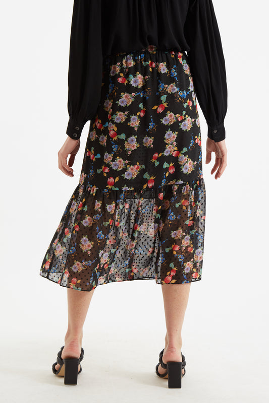 Dasha Carpathian Florals Print Tiered Midi Skirt