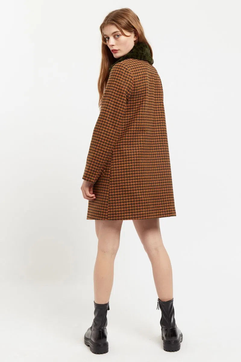 Louche Dryden Cottage Check Faux Fur Collar A Line Coat