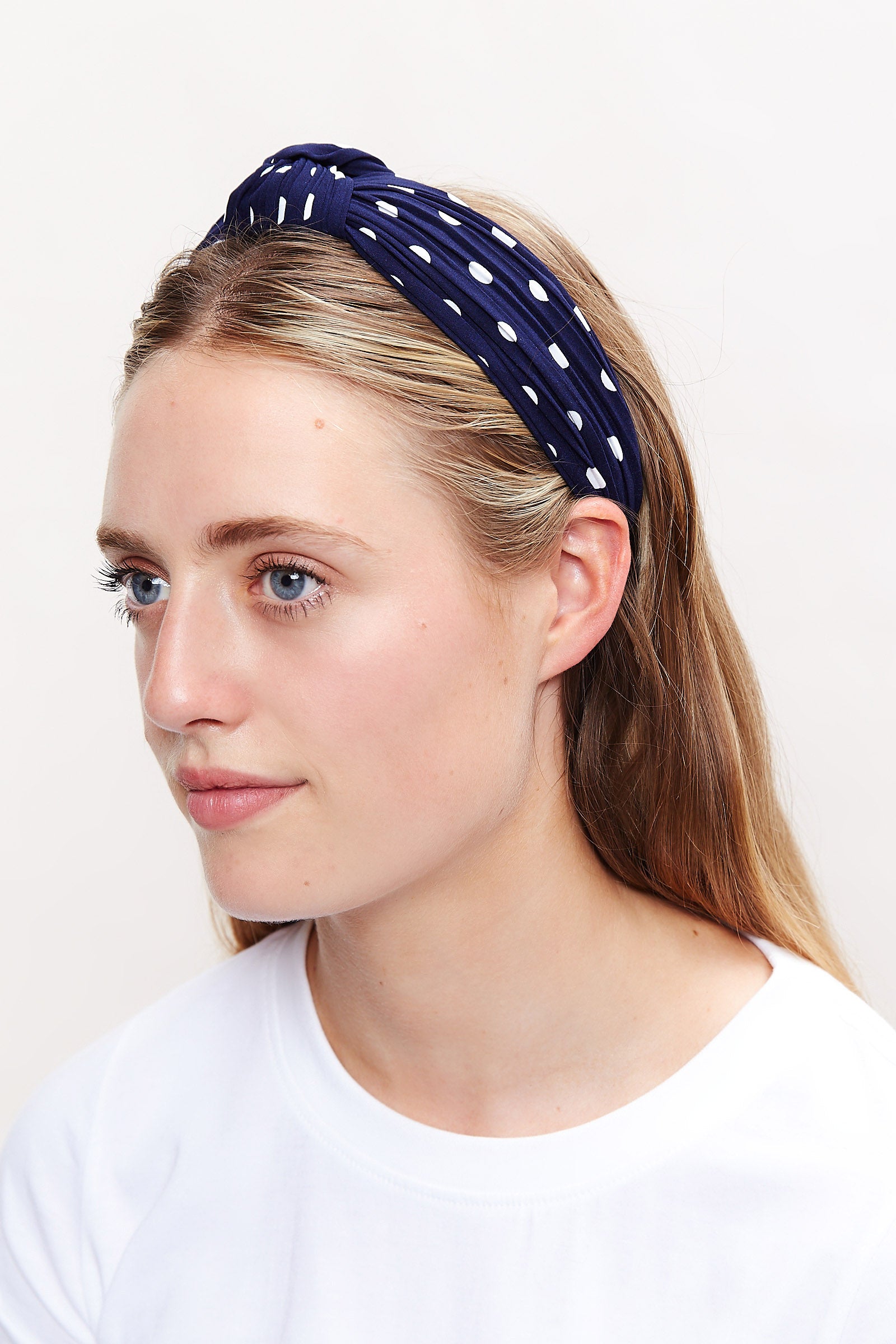 Louche Dotty Printed Headband - Navy / White - Detail 1