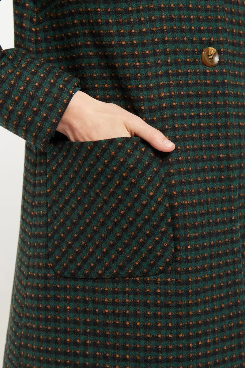 Louche Dryden Cottage Check Faux Fur Collar A Line Coat Green