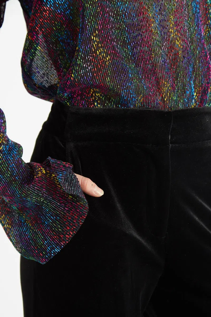 Elina Velvet Straight Leg Trouser Black - Detail 2