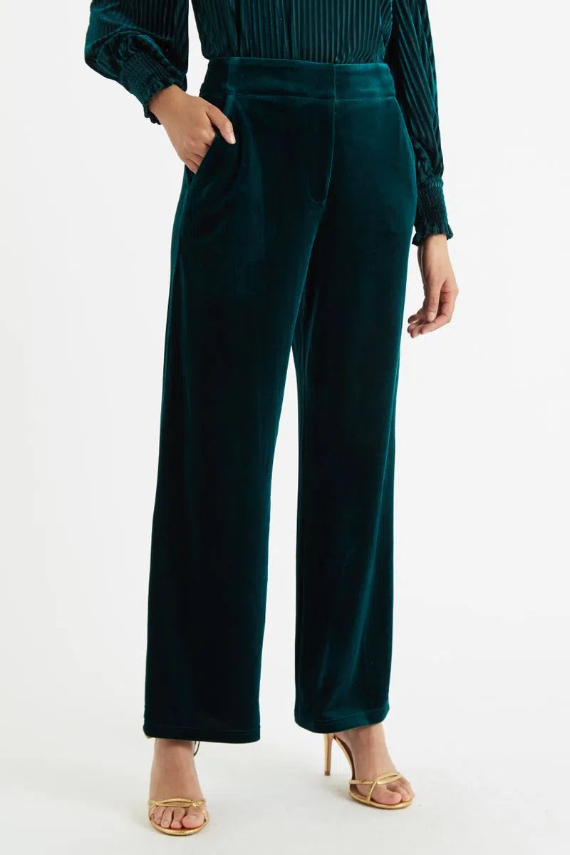 Louche Elina Velvet Straight Leg Trouser Petrol