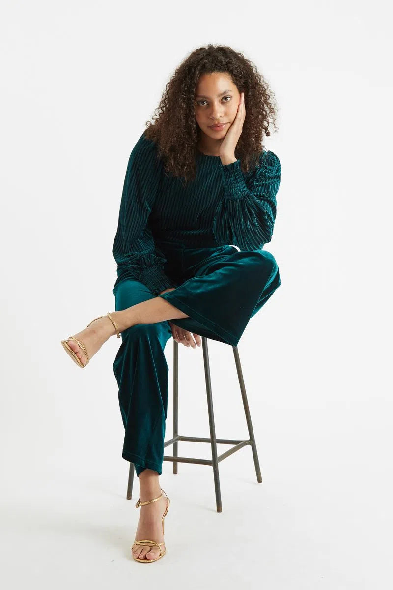 Elina Velvet Straight Leg Trouser Petrol