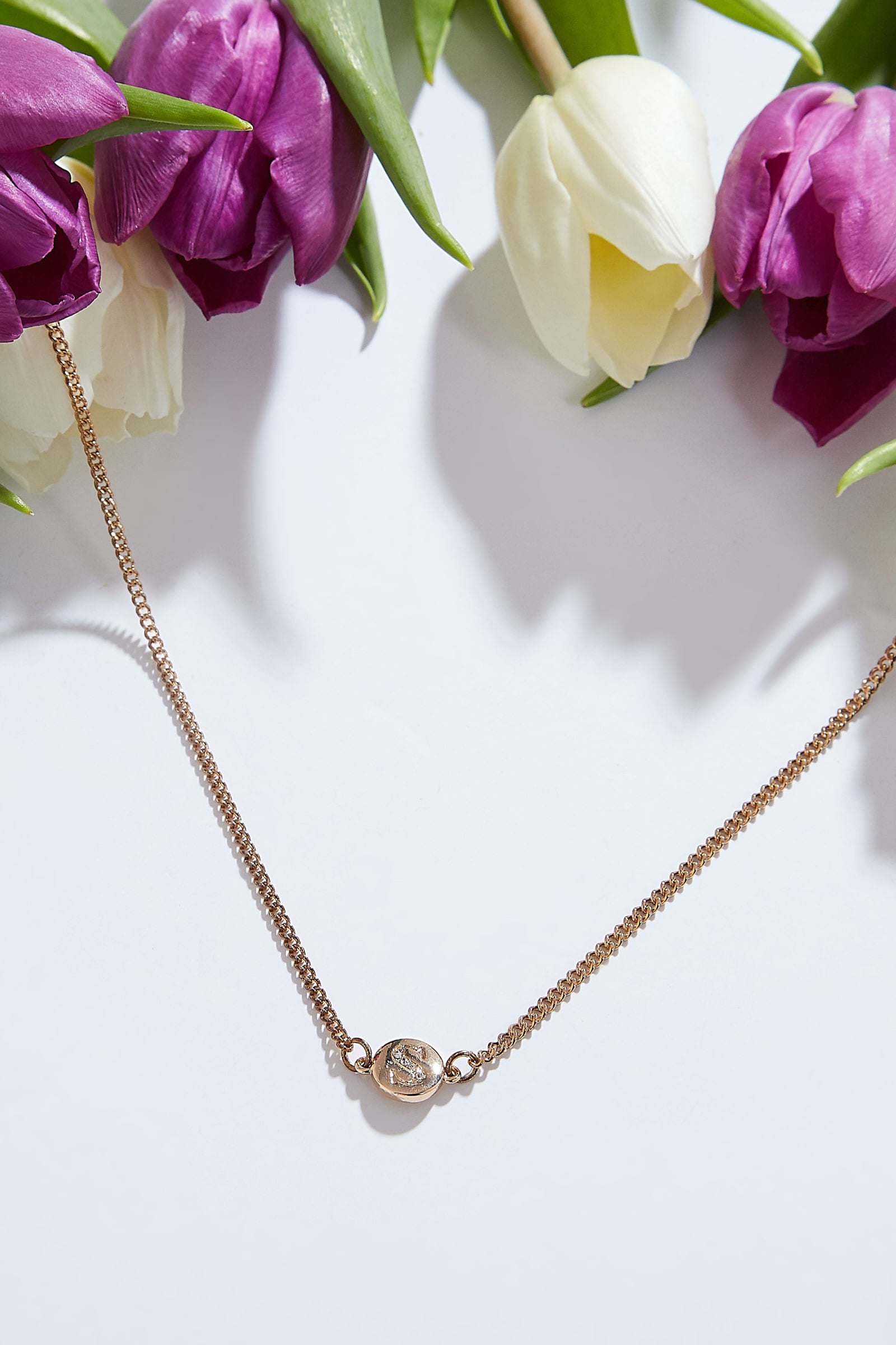 Louche Letter Disc Necklace Gold - Styled