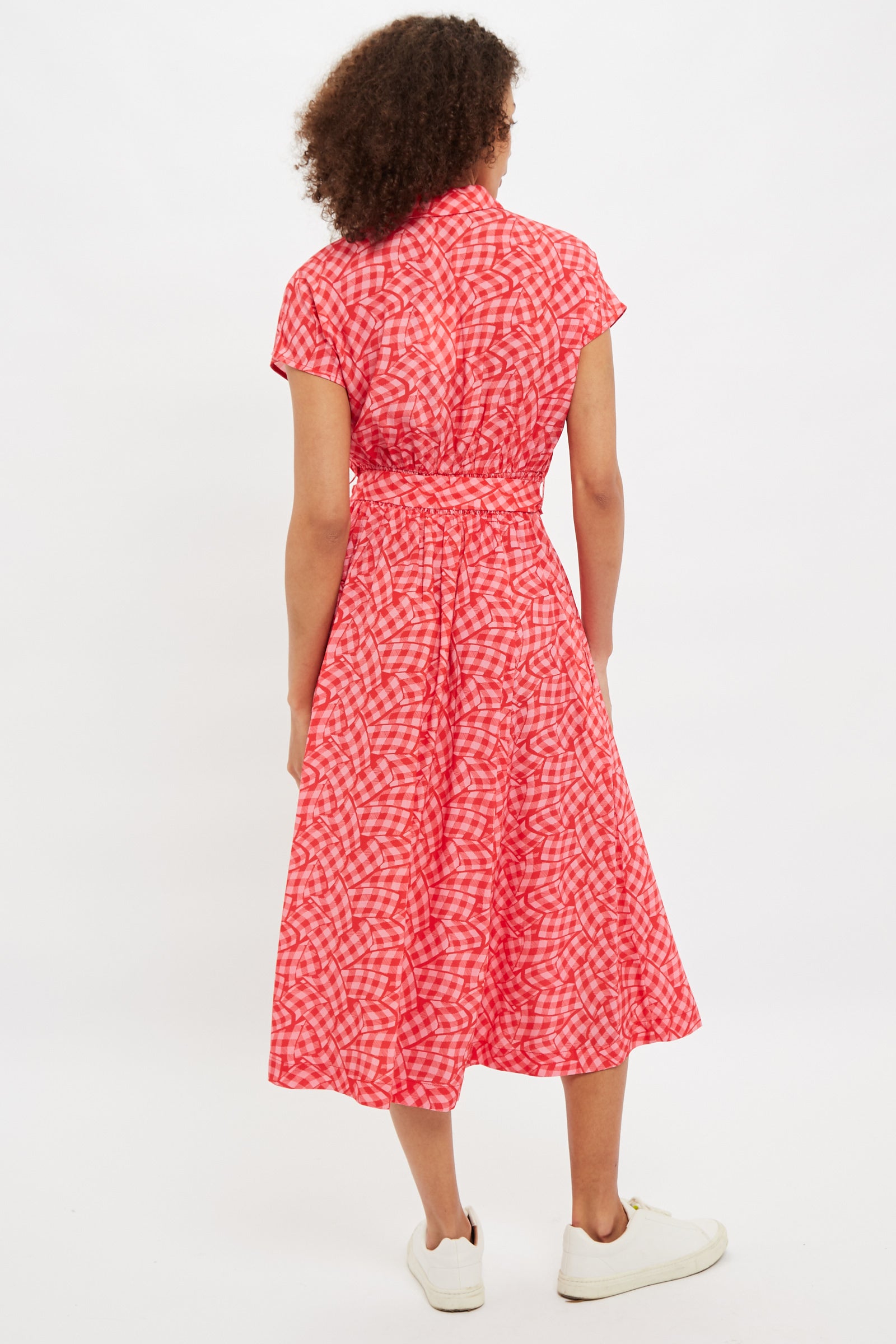 Louche Fleur Gingham Twist Print Short Sleeve Shirt Dress