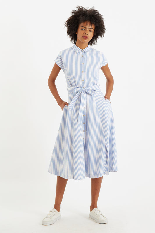 Fleur Sail Stripe Midi Shirt Dress Blue