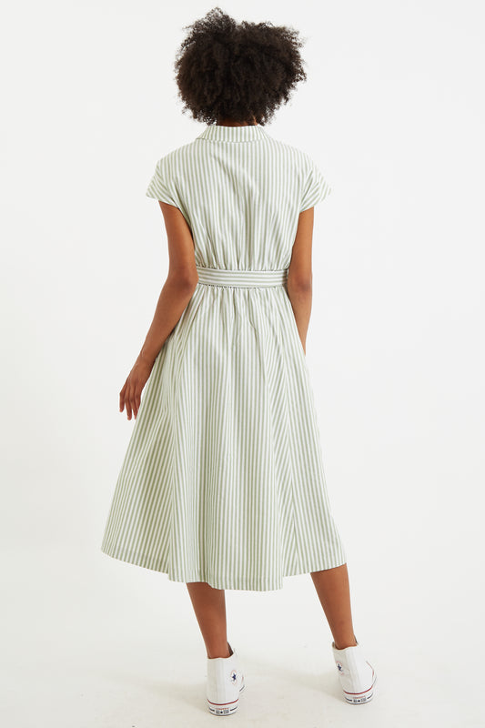 Fleur Sail Stripe Midi Shirt Dress Green