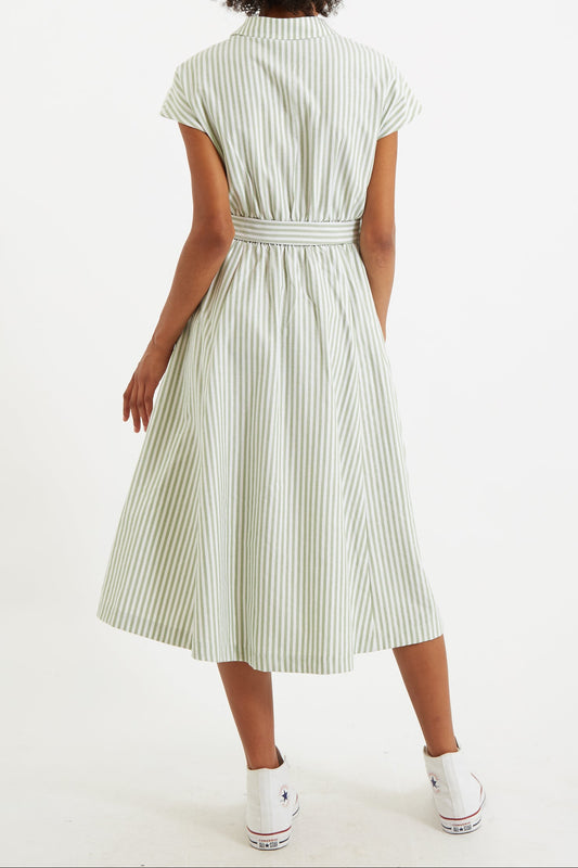 Fleur Sail Stripe Midi Shirt Dress Green