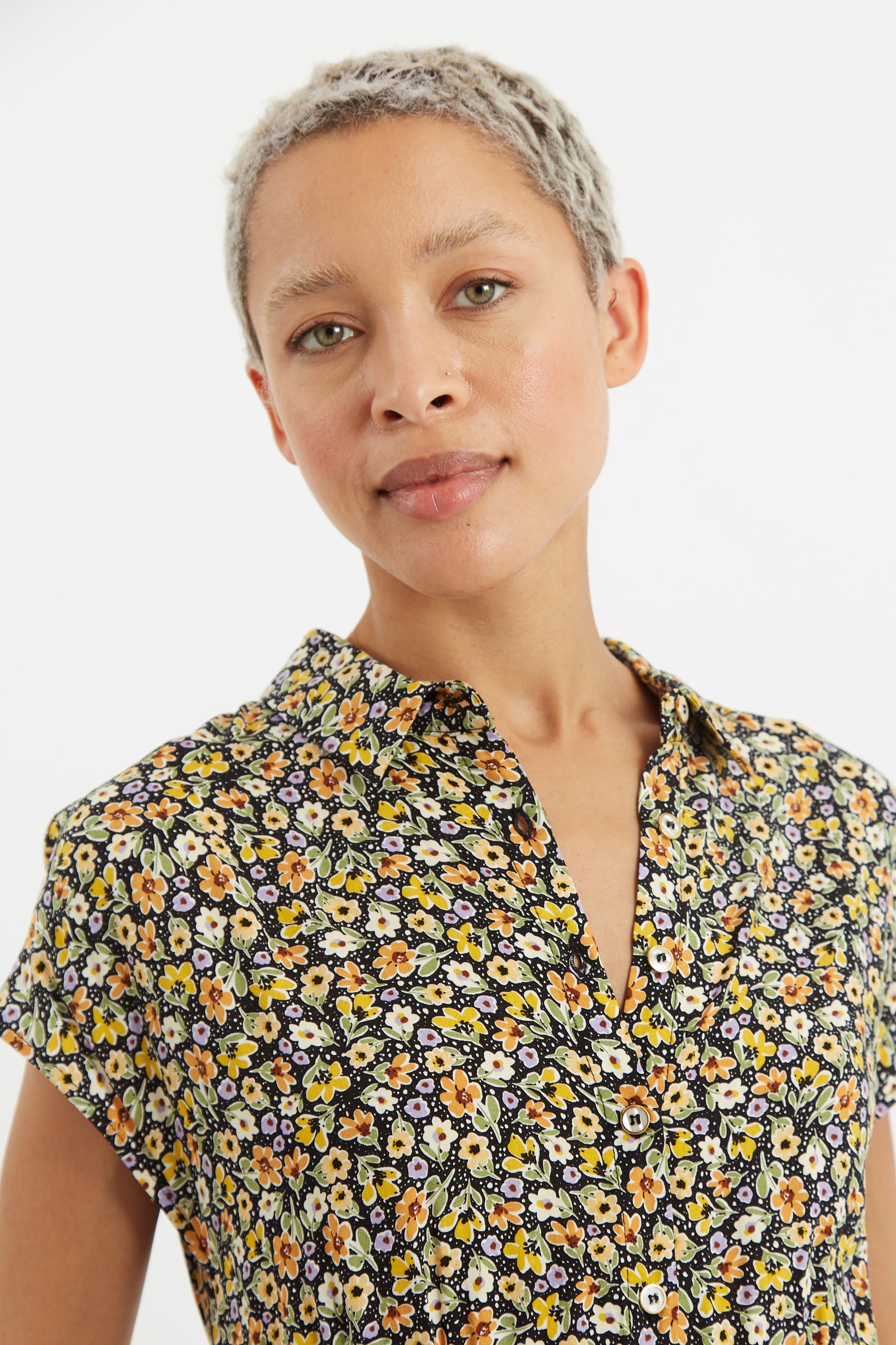 Fleur Santa Fe Floral Shirt Sleeve Shirt Dress