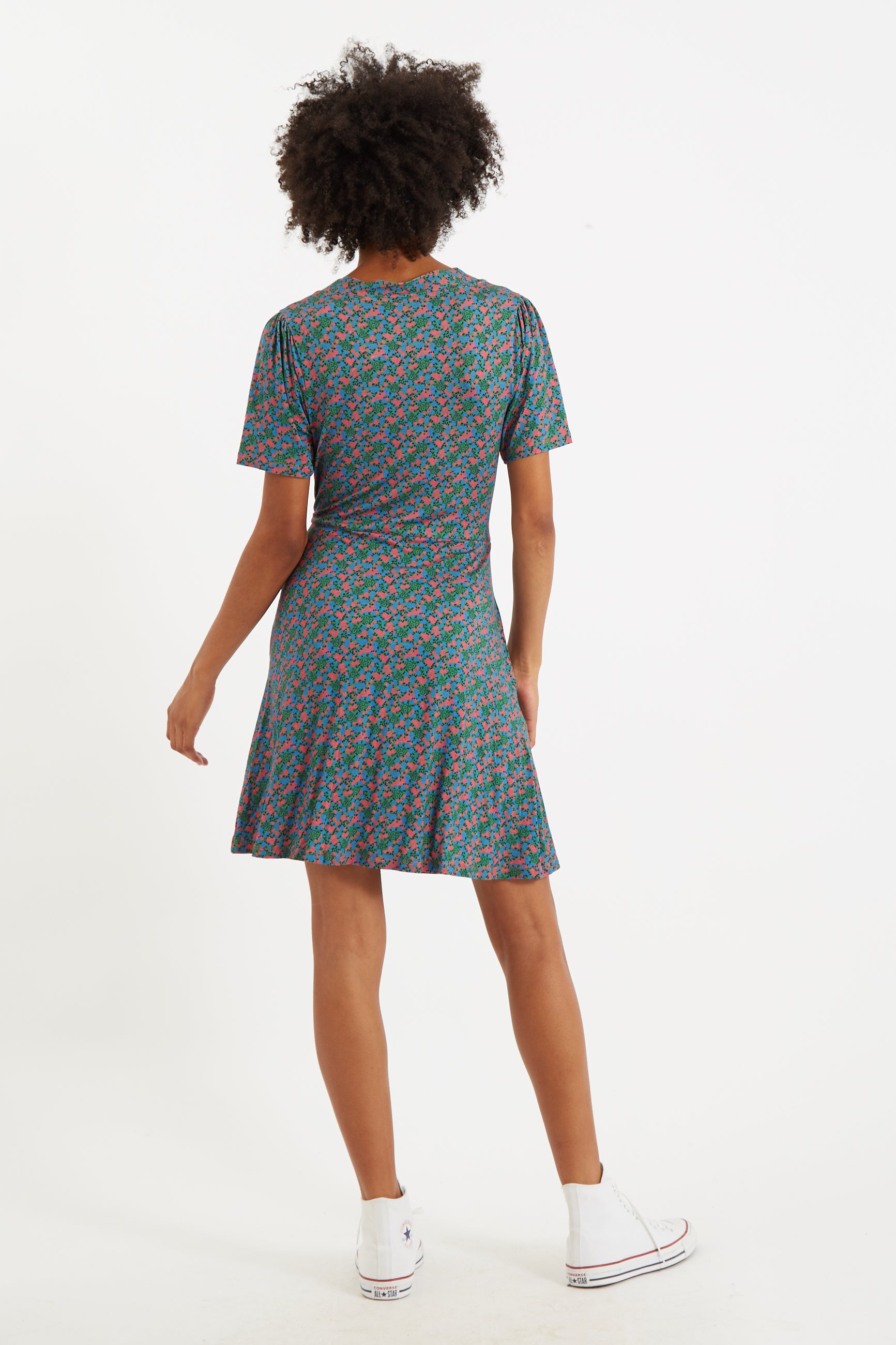 Frankie Wrap Mini Jersey Dress in Spring Bloom - Back