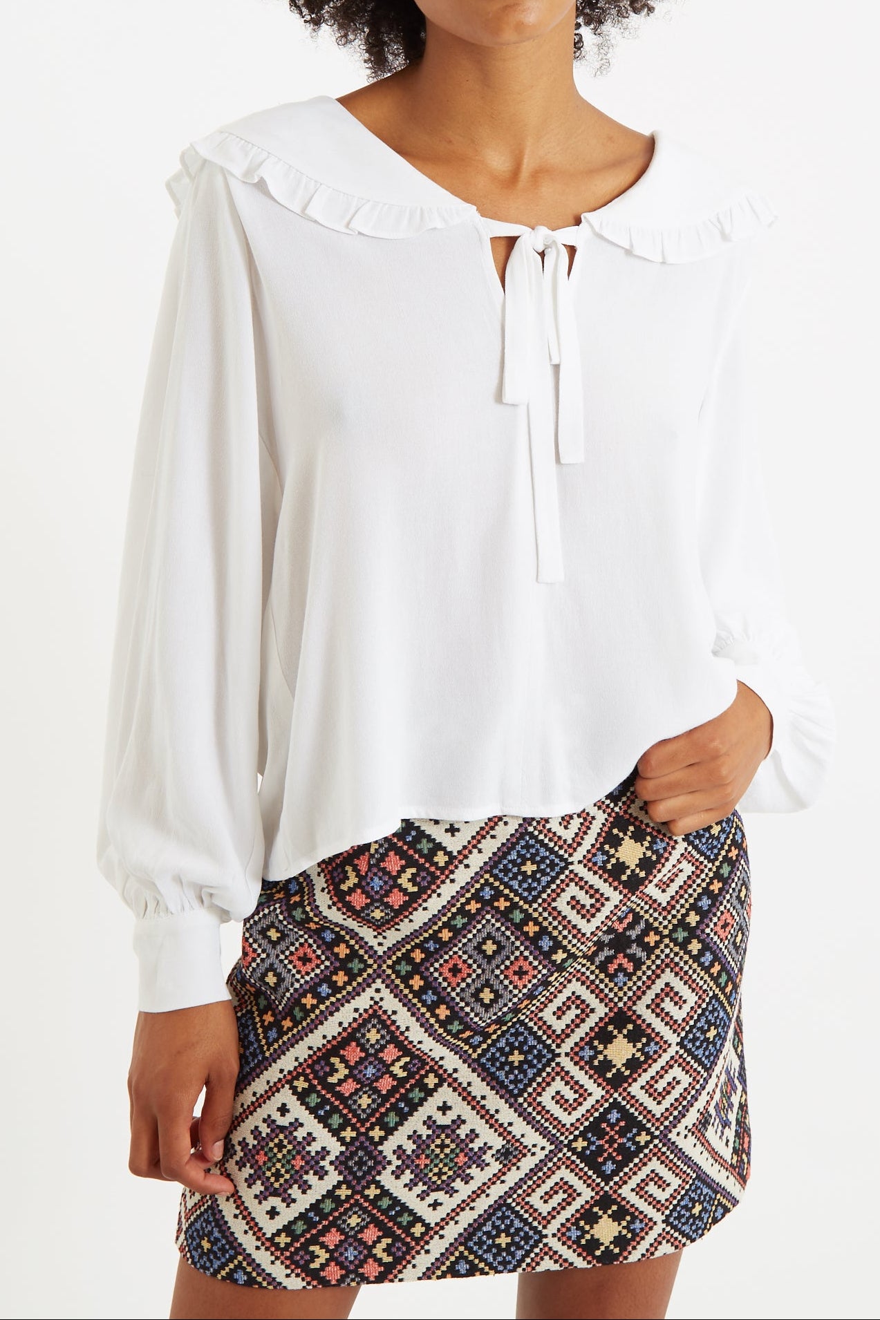 Louche Gaela Moss Crepe Statement Collar Long Sleeve Blouse