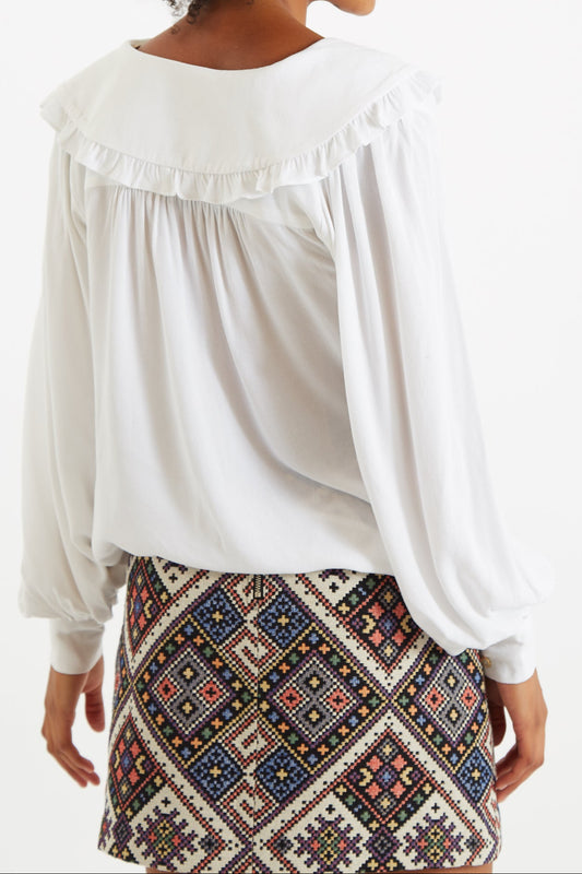 Louche Gaela Moss Crepe Statement Collar Long Sleeve Blouse