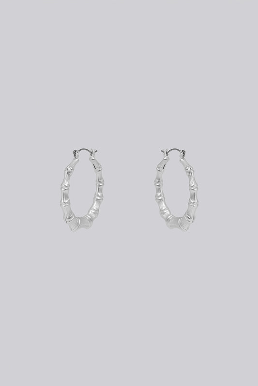 Gedor Matt Silver Bamboo Hoop Earrings