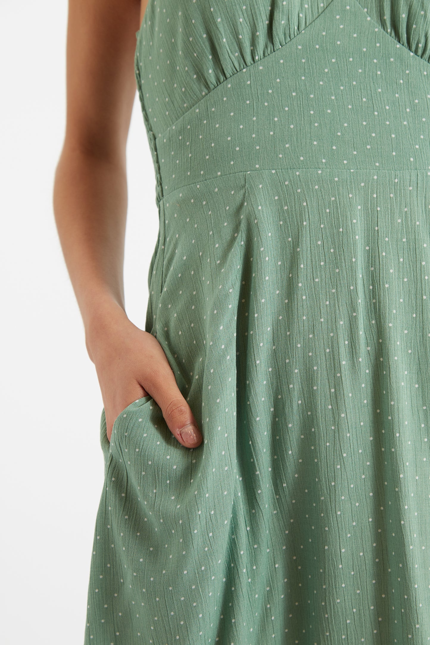 Geri Petite Dot Green Halter Neck Mini Dress