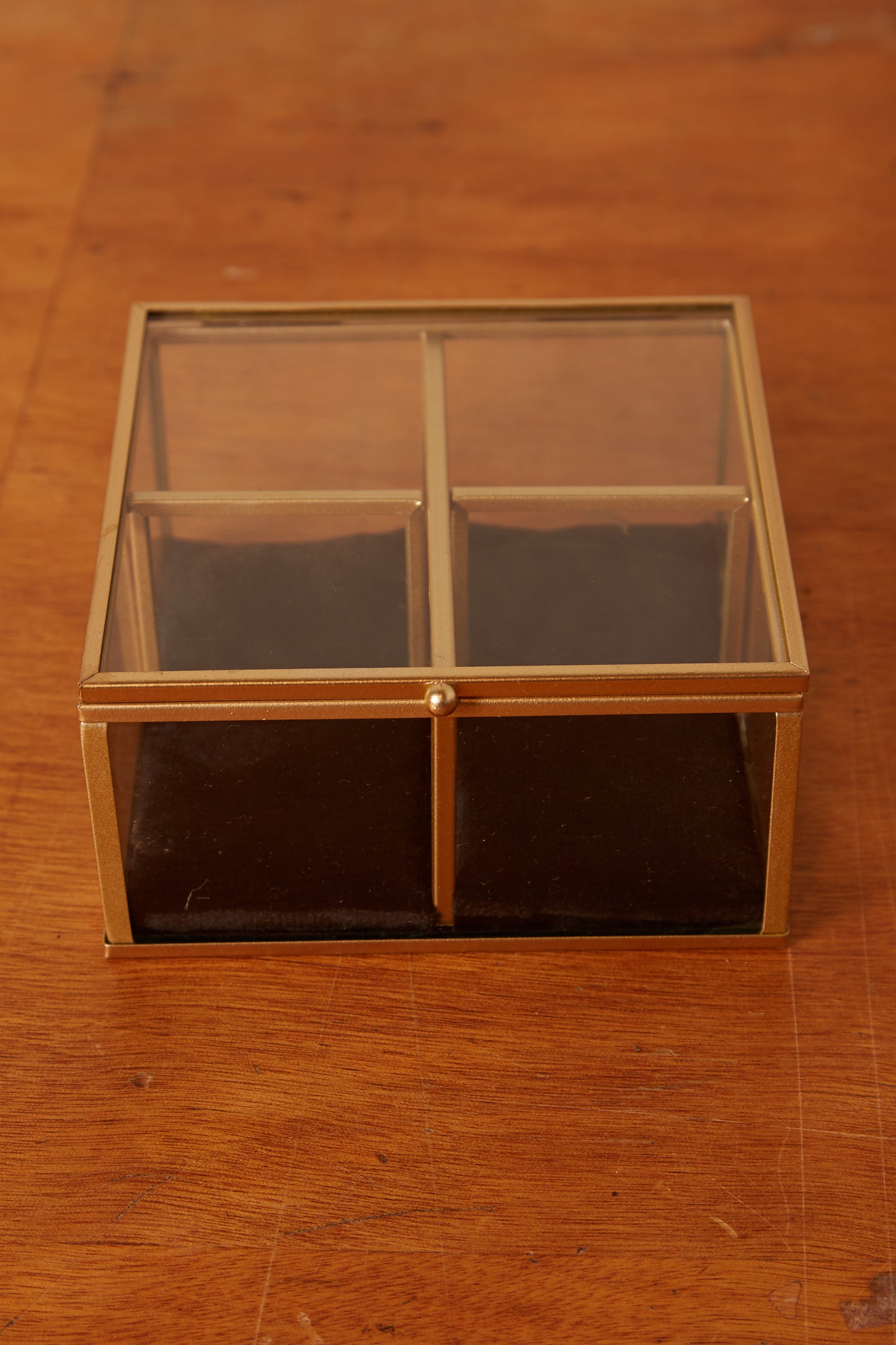 Four Section Velvet Lined Glass Trinket Box - Black