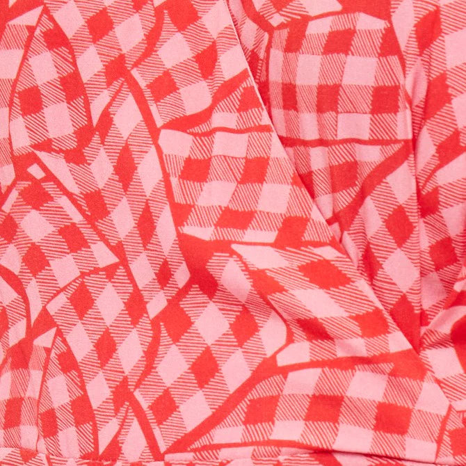 Louche Emin Gingham Twist Print Tiered Short Sleeve Midi Dress - Fabric & Print Detail