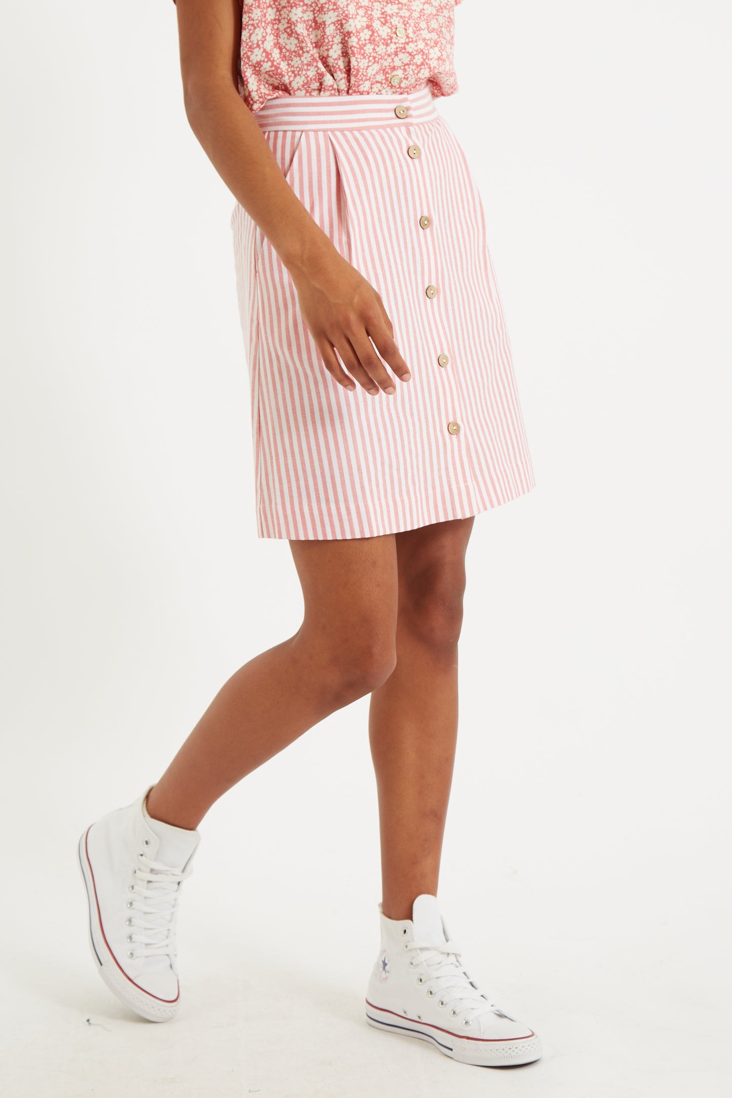 Hela Sail Stripe Button Through A-Line Mini Skirt