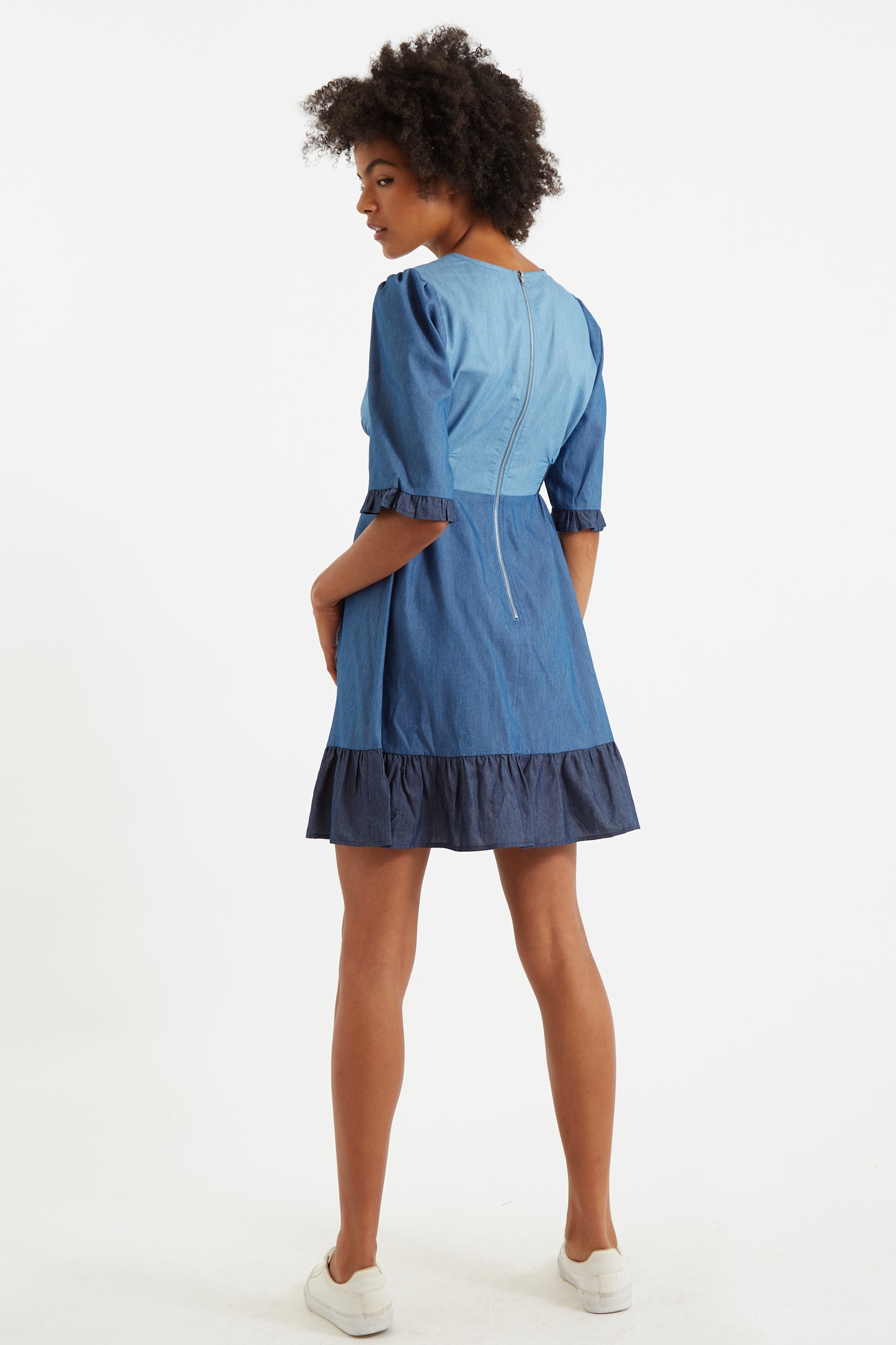 Honie Double Denim V-Neck Mini Dress